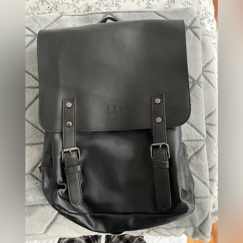 Black Vegan Leather Bookbag